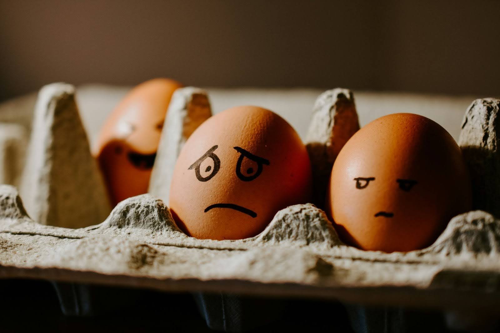 Eggs with sad expressions