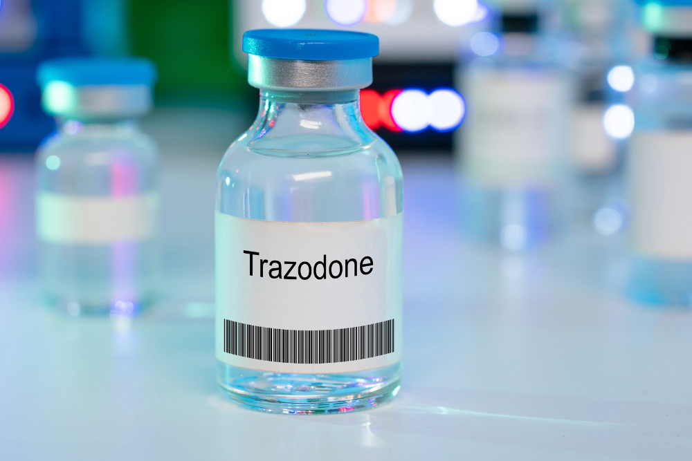 Clear vial of Trazodone. Both Trazodone and Ambien are prescribed for insomnia