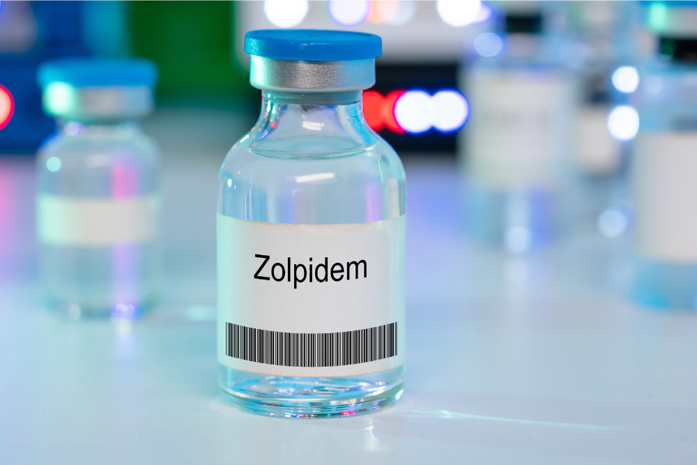 Vial of zolpidem used to treat insomnia. Many wonder if zolpidem and Xanax can be taken together